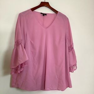 Lane Bryant Women's Pink 3/4 Lace Bell Sleeve Top Tunic Blouse Plus Size 14/16